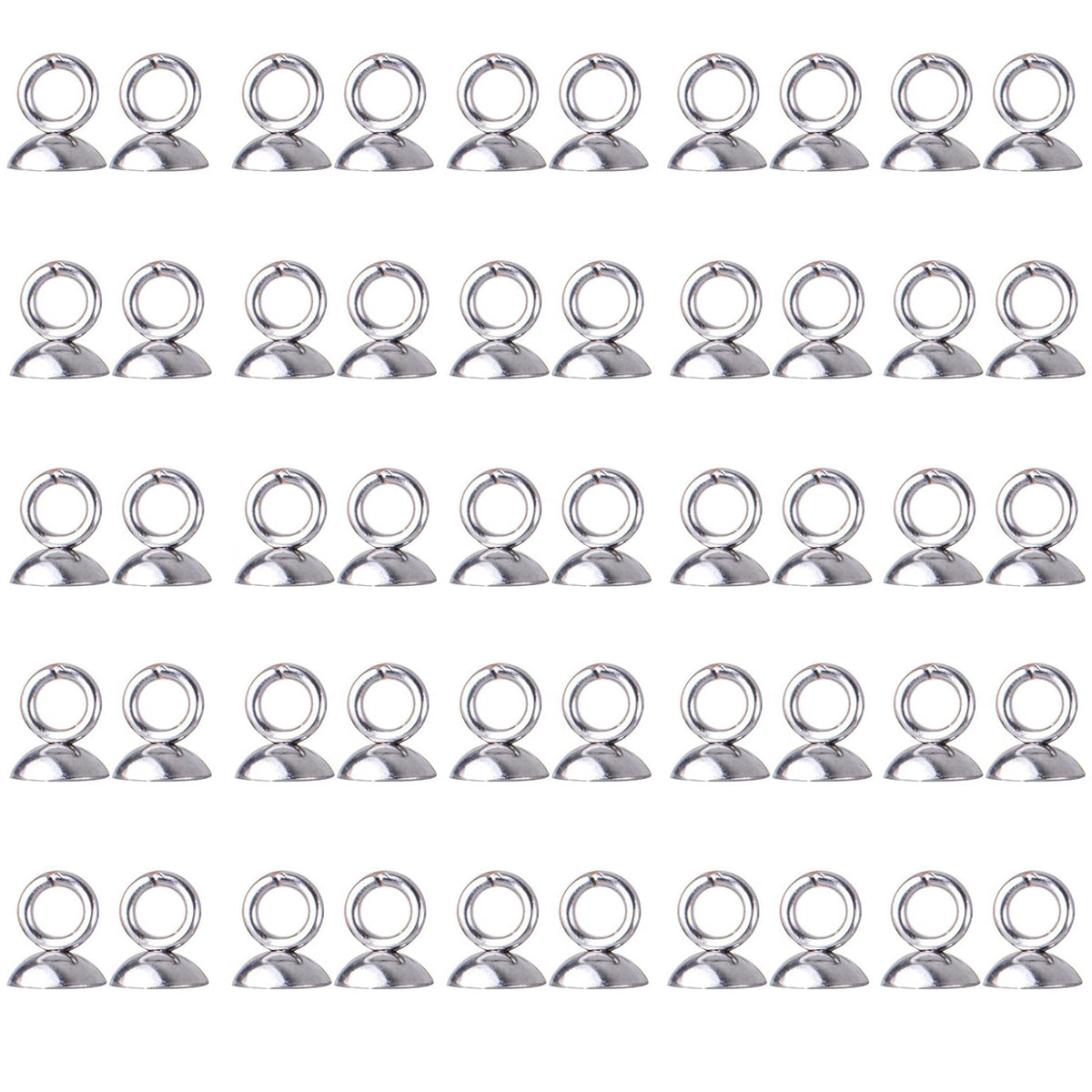 50pcs 5 Sizes Bead Cap Pendant Bails Stainless Steel Round Bails Caps Bead Caps with Loop Dangle Charm Bead Connectors for Jewelry Necklace Bracelet Making