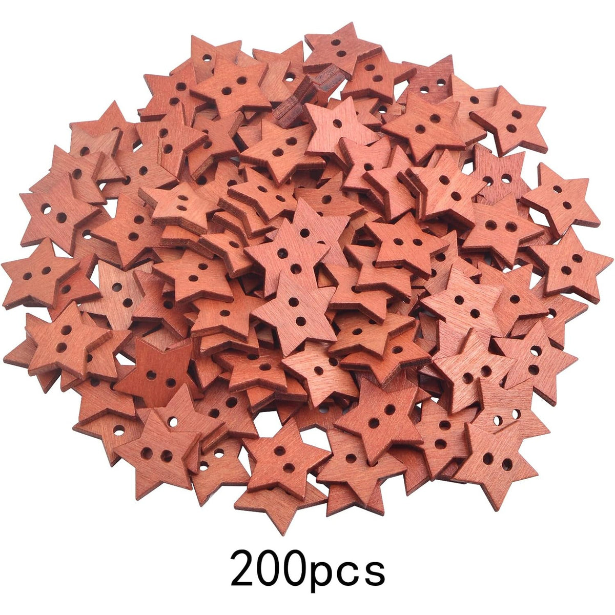 200pcs Wooden Star Buttons with 2 Holes Star Shape Sewing Knitting Wood Buttons Accessories DIY Sewing Clothes Craft Projects Scrapbooking Decoration, Vintage Coffee Color