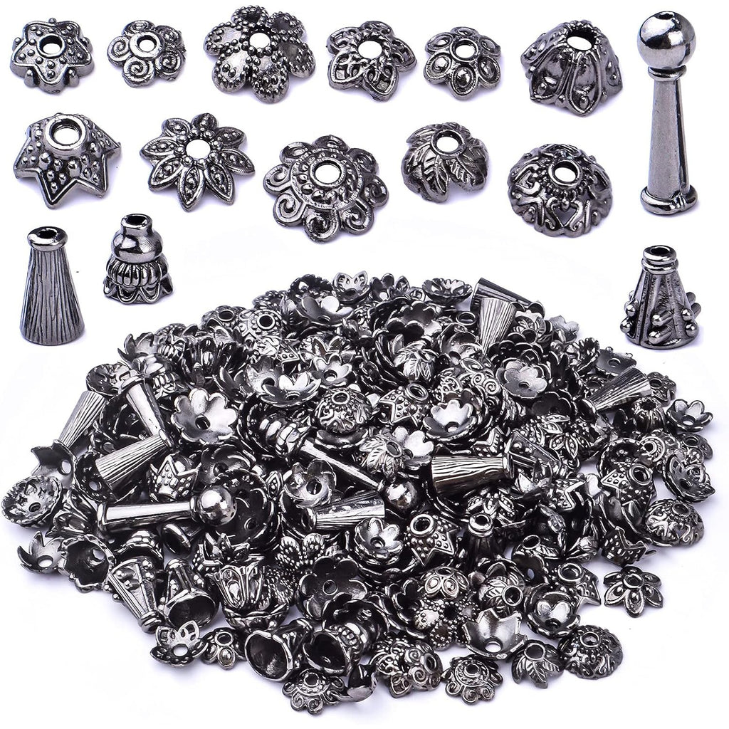 100 Gram Gun Black Flower Bead Caps Tibetan Alloy Mixed Styles Spacer Beads Caps End Caps Craft Supplies for DIY Earrings Bracelet Necklace Jewelry Making Accessories