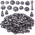 100 Gram Gun Black Flower Bead Caps Tibetan Alloy Mixed Styles Spacer Beads Caps End Caps Craft Supplies for DIY Earrings Bracelet Necklace Jewelry Making Accessories