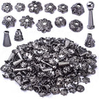100 Gram Gun Black Flower Bead Caps Tibetan Alloy Mixed Styles Spacer Beads Caps End Caps Craft Supplies for DIY Earrings Bracelet Necklace Jewelry Making Accessories