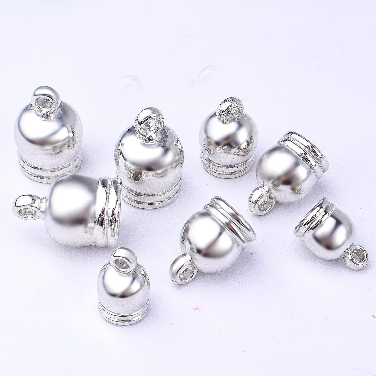 150pcs 3 Sizes Cord End Caps Plastic Glue-in Barrel End Caps Cord Ends Connectors Leather Cord Findings Kit for DIY Tassel Bracelet Necklace Crafts Jewelry Making, Silver