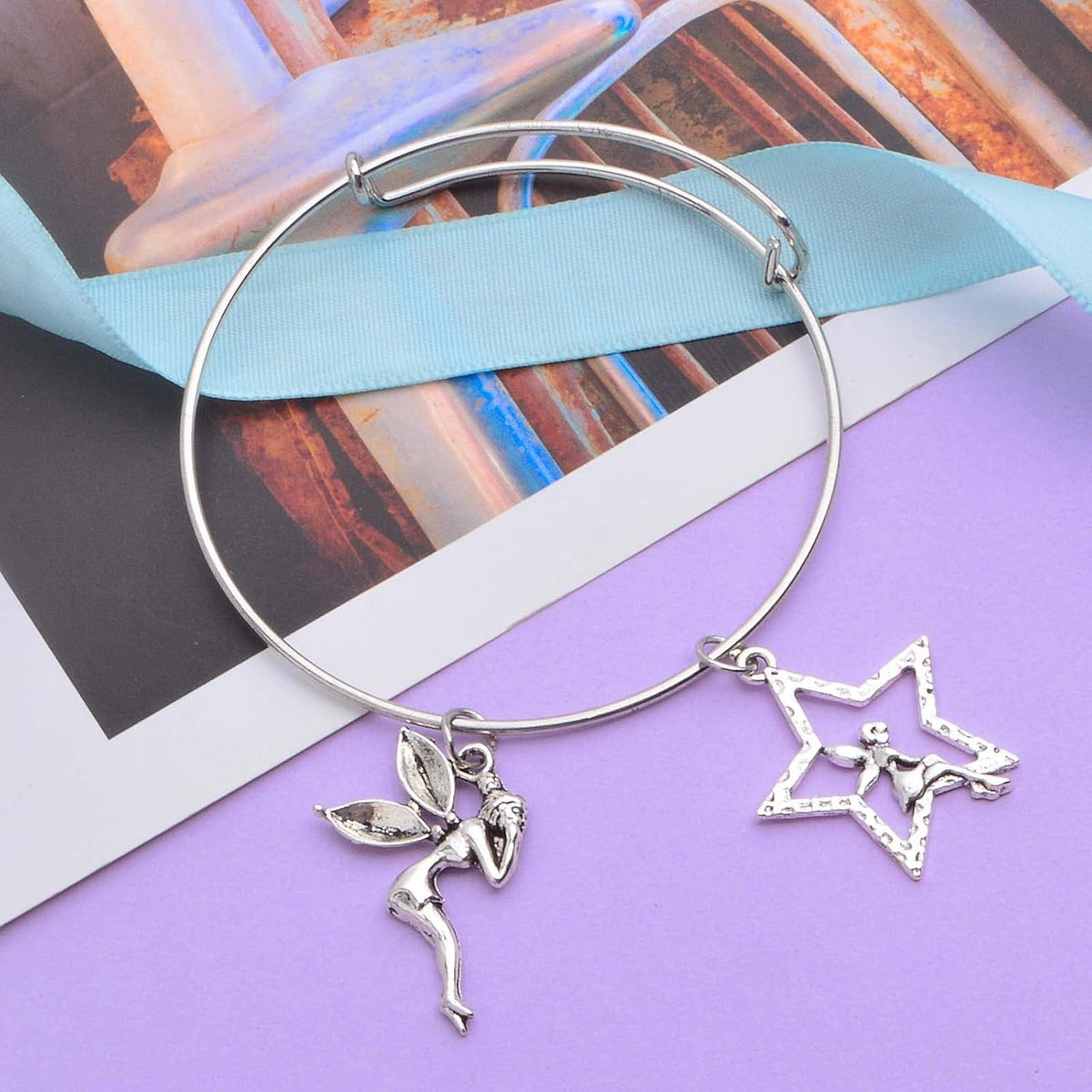 60pcs Antique Silver Angel Charms Vintage Alloy Fairy on Star Pendants Angel Fairy Dangle Charms Crafts Supplies for DIY Necklace Bracelet Earrings Jewelry Making, 6 Styles