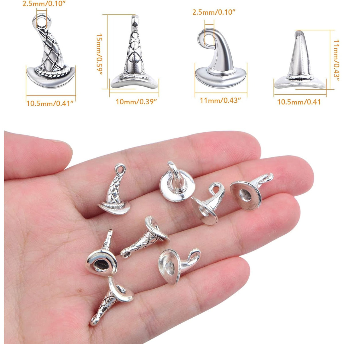 60pcs Antique Silver Witch Hat Pendant Charms Alloy Halloween Hat Wizard Cap Dangle Pendants Jewelry Making Findings for DIY Bracelet Necklace Earrings Crafts Decoration