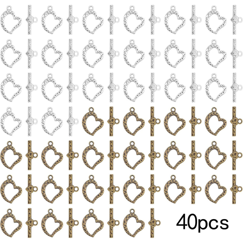 20 Sets Butterfly Bracelet Toggle Clasps T-Bar End Tibetan Closure Filled Fastener Hook Toggle Connectors for DIY Necklace Jewelry Craft Making, 2 Colors