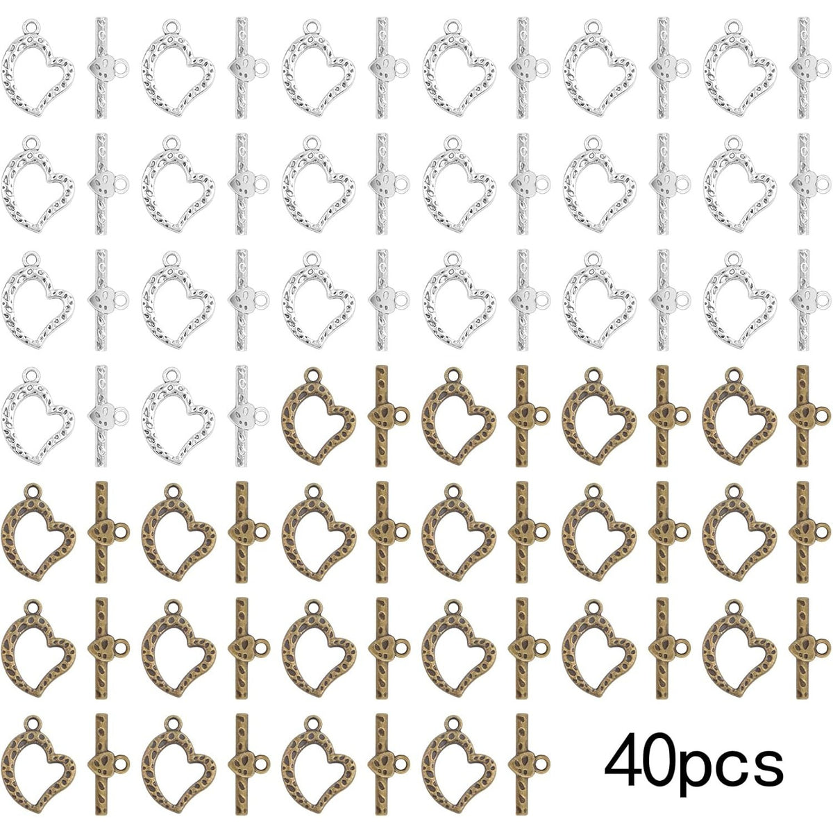 20 Sets Butterfly Bracelet Toggle Clasps T-Bar End Tibetan Closure Filled Fastener Hook Toggle Connectors for DIY Necklace Jewelry Craft Making, 2 Colors