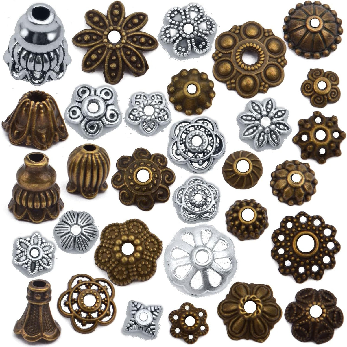 100g Bead Caps, Assorted Size Beads Spacers Jewelry Findings Accessories for Jewelry Making 2 Colors