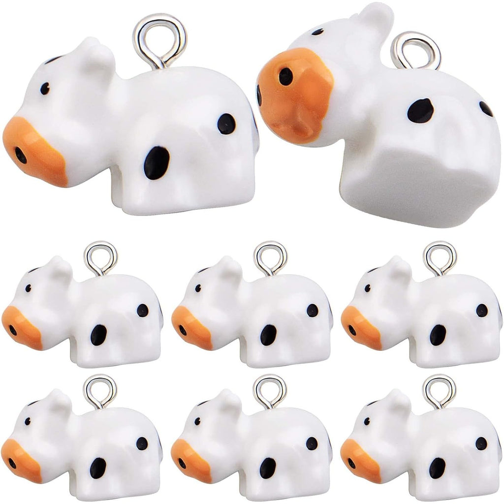 30 Pieces Resin Cow Charms Cute Cattle Pendants Small Animal Dangle Charms with a Box Craft Supplies for DIY Necklace Bracelet Earrings Jewelry Making Decor, White