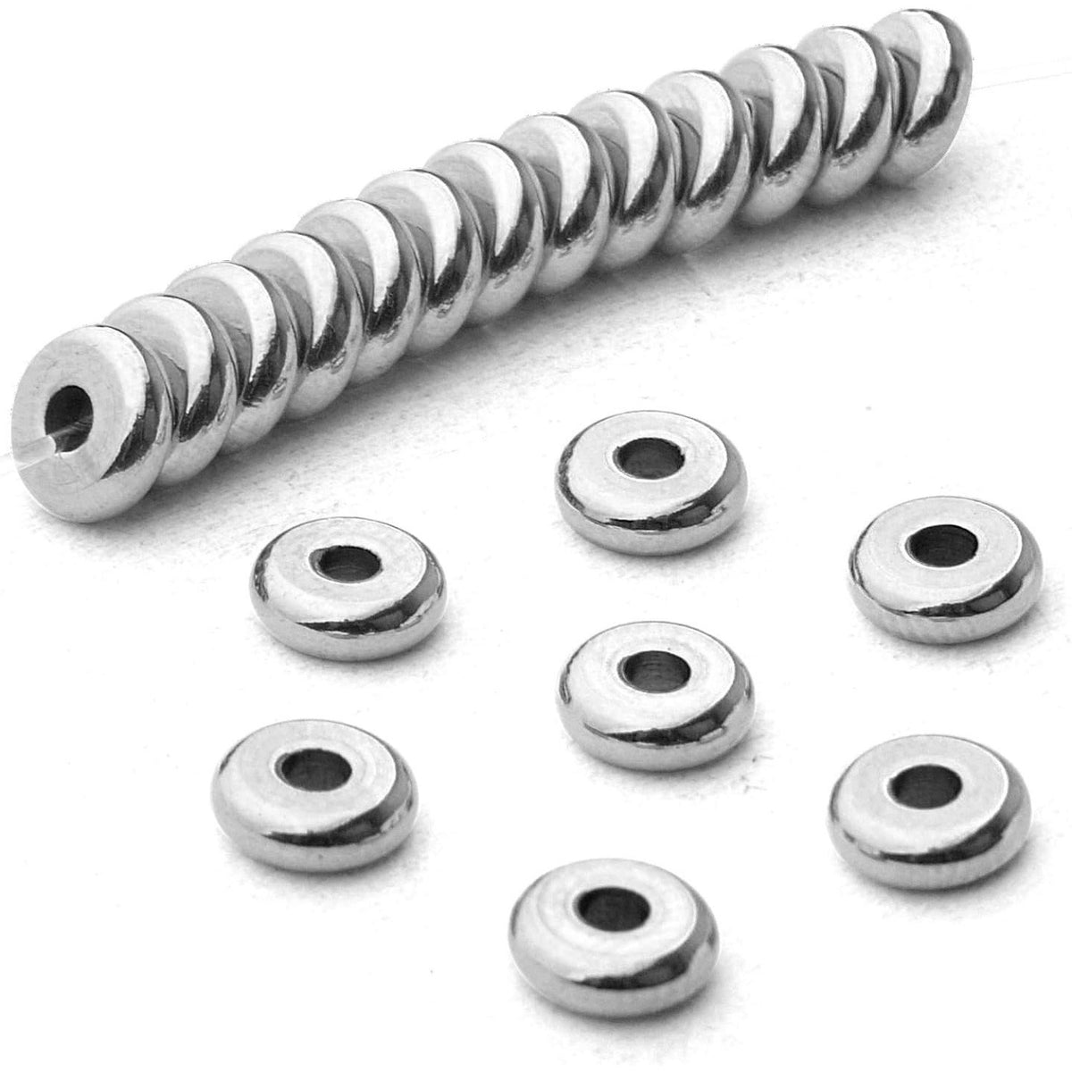 100pcs 6mm Flat Disc Spacer Beads Stainless Steel Round Rondelle Loose Bead Spacers Jewelry Spacers Charms for DIY Necklace Jewelry Making