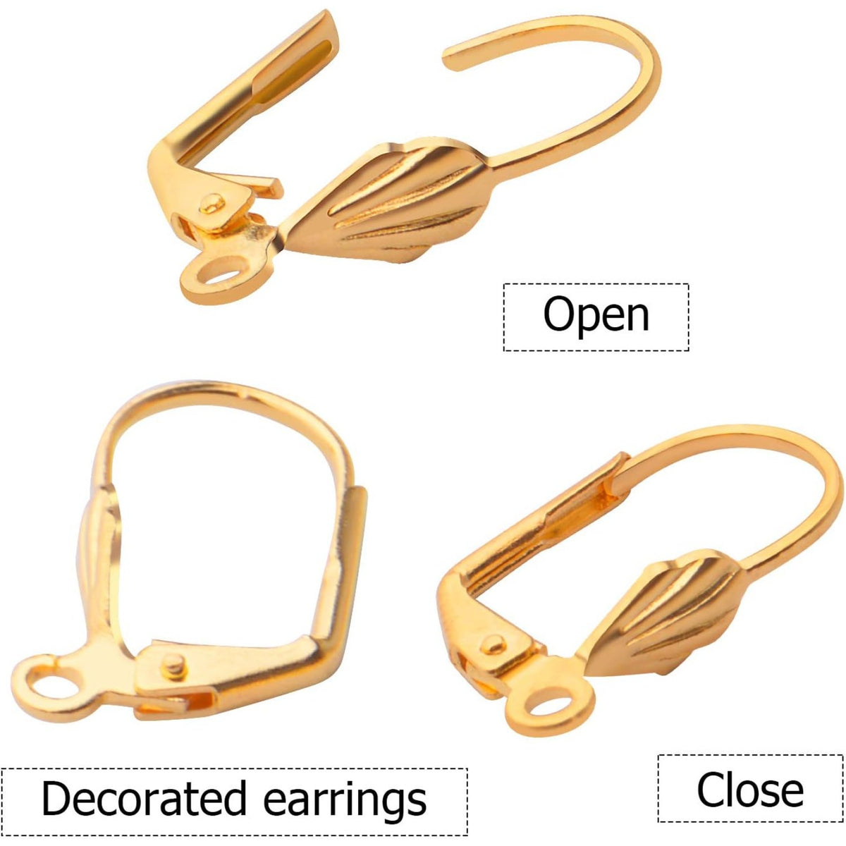 Hypoallergenic Earring Hooks, 100pcs Brass Leverback Shell Earrings French Hook Ear Wire with Open Loop for Jewelry Making, 2 Colors