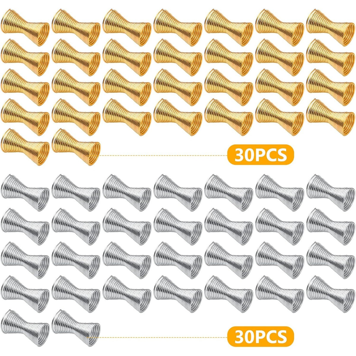 60pcs Double Side Large Artistic Spring Beads Caps Alloy Spacer Beads Caps Jewelry Bead Connectors Accessories for DIY Bracelet Necklace Crafts Jewelry Making, Golden and Silver