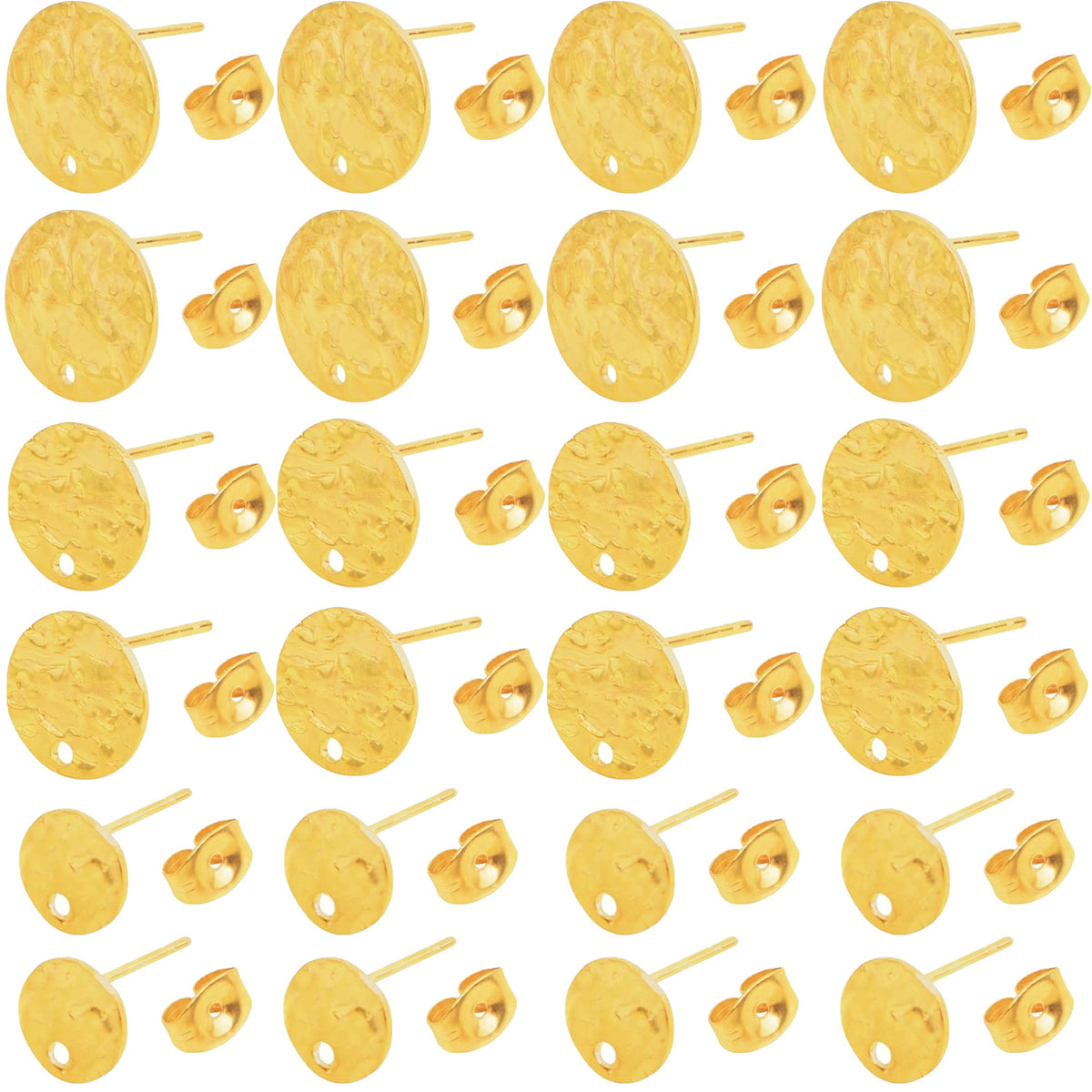 24pcs 3 Sizes Textured Blank Flat Round Stud Earring Findings Stainless Steel Earring Posts with Loop and 24pcs Butterfly Earring Backs for DIY Jewelry Making, 2 Colors