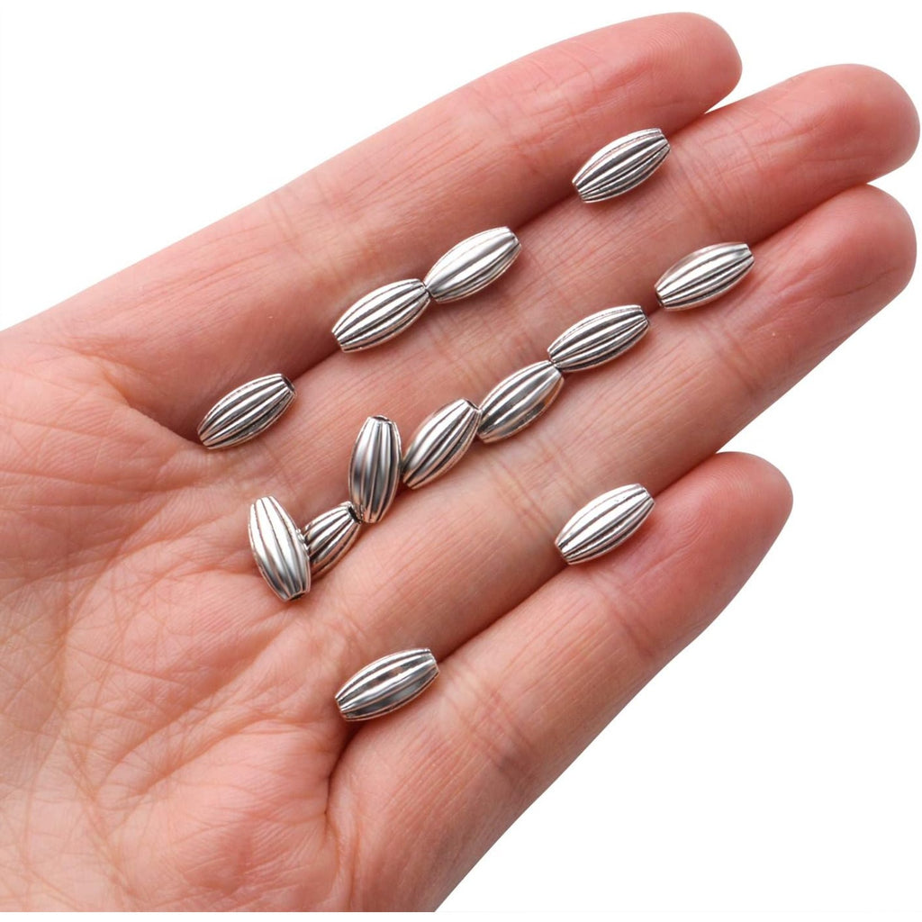 100pcs Antique Silver Oval Rice Shape Bead Spacers Tibetan Beads Jewelry Beads Spacer Bead Charms with A Box for DIY Bracelet Necklace Jewelry Making