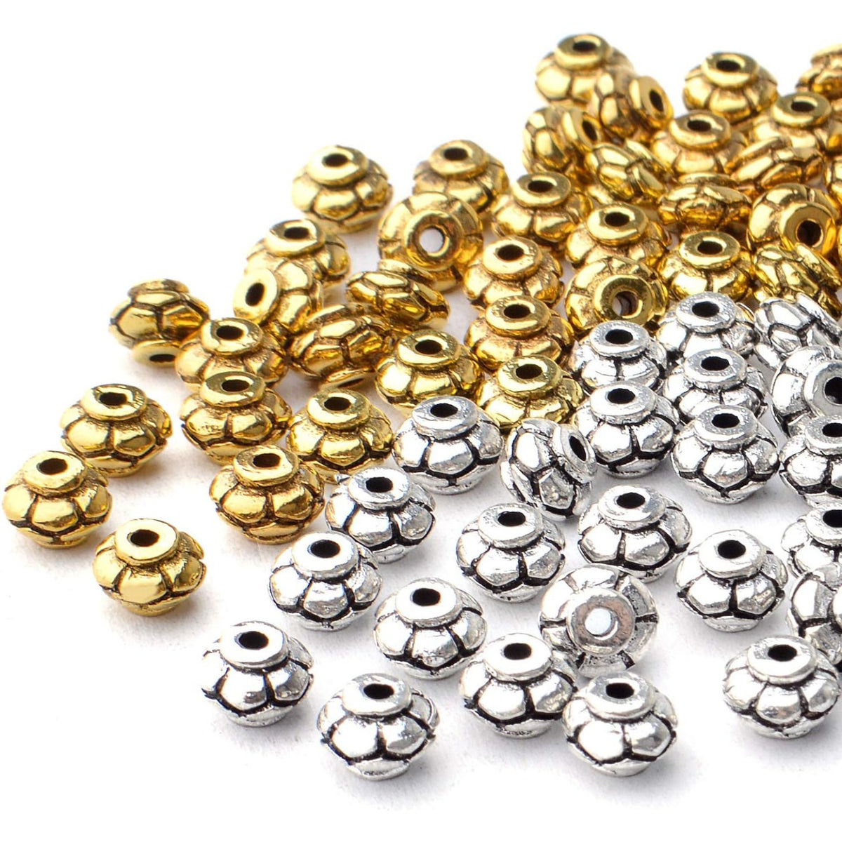 100pcs Lantern Shape Beads Spacers Alloy Tibetan Style Spacers Bicone Beads Loose Spacer Beads Jewelry Bead Charms DIY for Bracelet Jewelry Making and Crafting