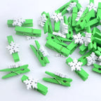 50 Pieces Snowflake Wood Clips Christmas Snowflake Wooden Clothespins Photo Frame Paper Peg Pins DIY Craft Clips for Home School Art Crafts Decoration, Green