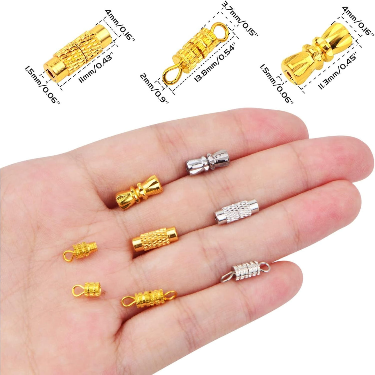 60pcs 3 Styles Brass Screw Type Clasps Necklace Barrel Screw Twist Clasps Connector Cord End Tip Fasteners for DIY Bracelet Necklace Jewelry Craft Making, 3 Colors