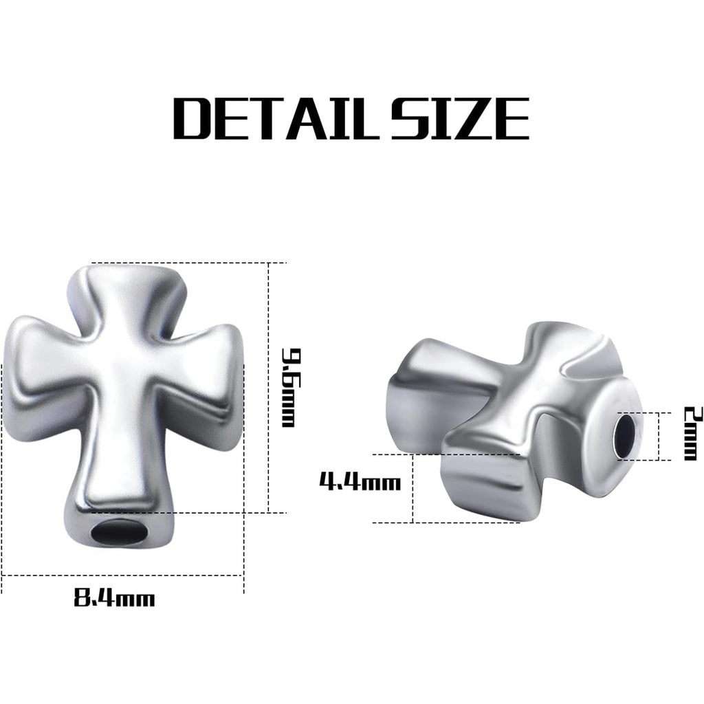 50pcs Antique Silver Cross Spacer Beads Tibetan Alloy Crucifix Cross Charm Beads for DIY Jewelry Bracelet Making,9.6mm×8.4mm
