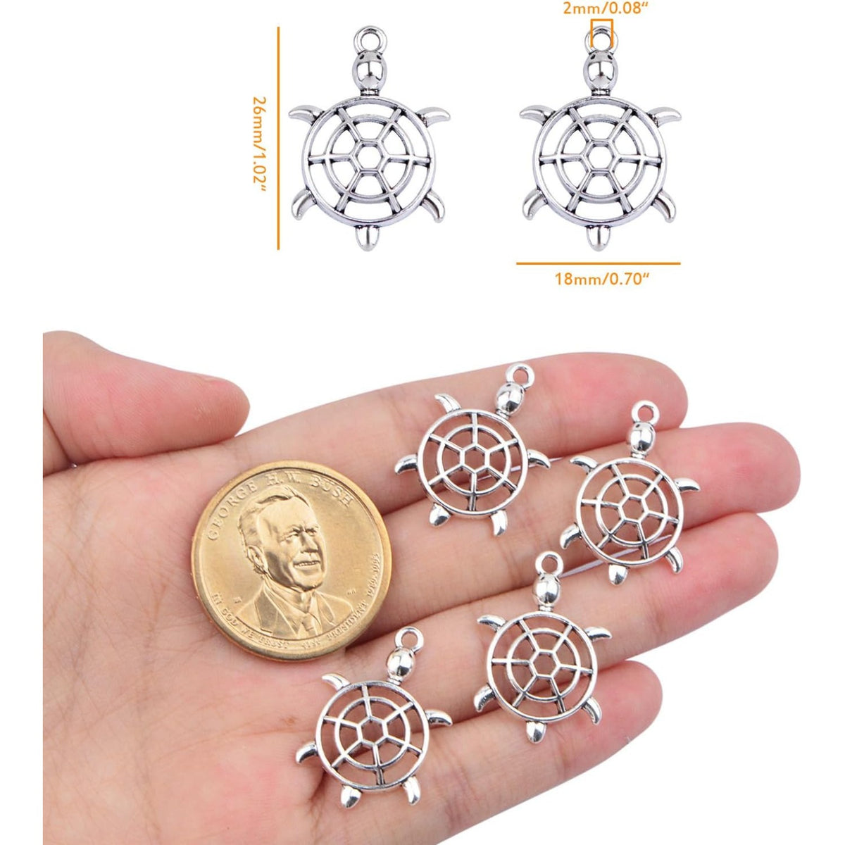 50pcs Antique Silver Hollow Sea Turtle Charms Tibetan Alloy Ocean Animal Sea Life Turtle Tortoise Pendants Accessories for DIY Necklace Bracelet Crafts Jewelry Making