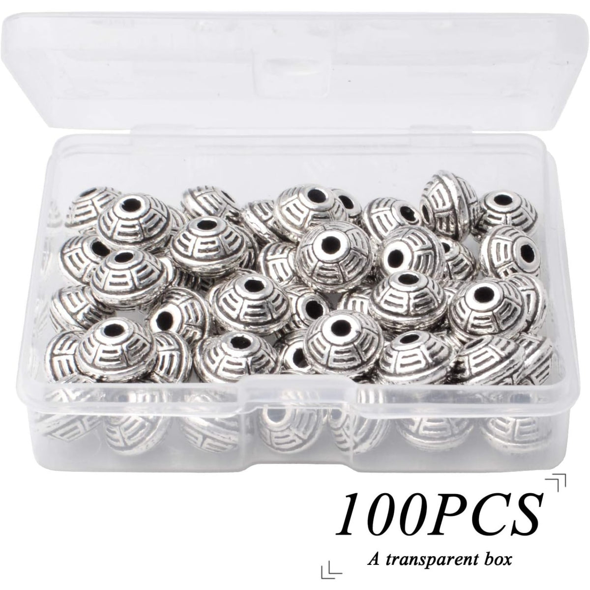 100pcs 8.5mm Tibetan Spacer Beads Bicone Bead Spacer Alloy European Spacers Loose Beads Jewelry Spacer Charms with A Box for DIY Jewelry Making