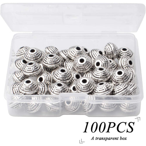 100pcs 8.5mm Tibetan Spacer Beads Bicone Bead Spacer Alloy European Spacers Loose Beads Jewelry Spacer Charms with A Box for DIY Jewelry Making