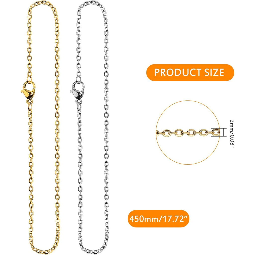 20pcs 450 mm Stainless Steel Necklace Chains Long Link Cable Chain Charms with Lobster Clasp 2 mm Thin Rope Chains for Women Men DIY Jewelry Making Projects, 2 Colors