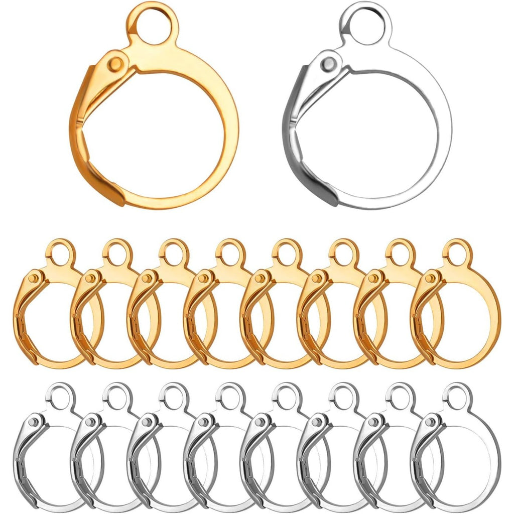 Hypoallergenic Earring Hooks, 120 Pieces Brass Lever Back Earring Round French Hook Ear Wire with Open Loop for Earring Designs Jewelry Making - 4 Colors