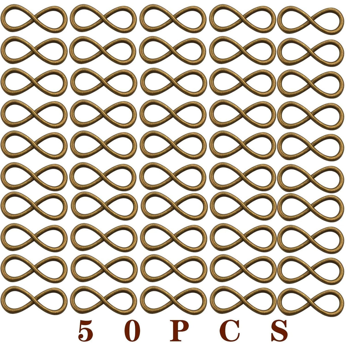 50pcs Antique Bronze Infinity Charms Connectors Vintage Alloy Infinity Symbol Pendants Links Accessories for DIY Necklace Bracelet Jewelry Making Crafts Decoration