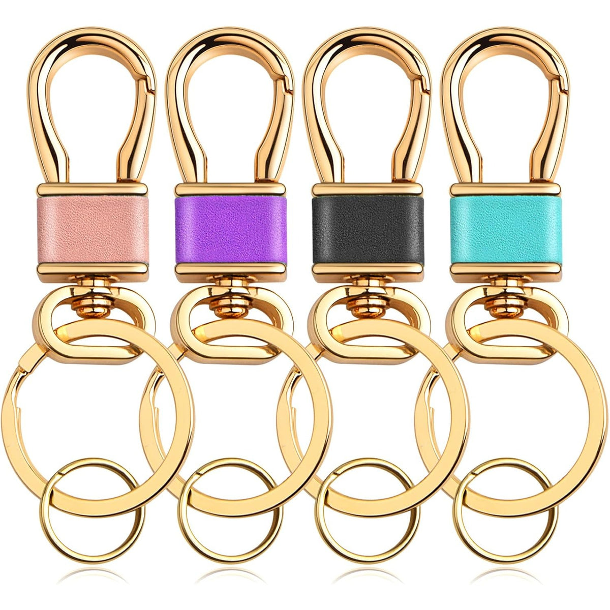 4pcs 4 Colors Metal Carabiner Clip Keychains Multipurpose Carabiner-shaped Keychains and 4pcs Golden Keyrings Key Clips Hook Holder Organizer for Men Car Keys Finder