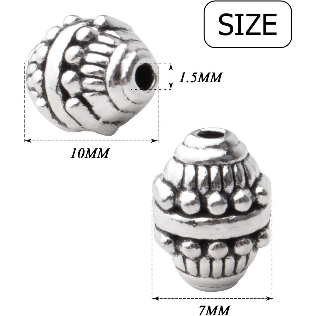 50pcs Alloy Antique Silver Bicone Spacer Beads Tibetan Beads Loose Spacer Bead Jewelry Spacer Charms with A Box for Earring Bracelet DIY Jewelry Crafts Making