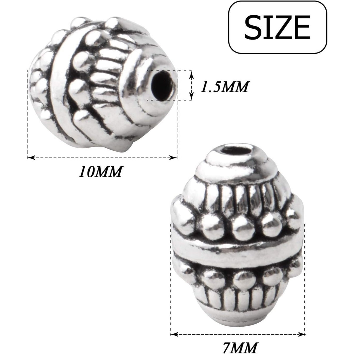 50pcs Alloy Antique Silver Bicone Spacer Beads Tibetan Beads Loose Spacer Bead Jewelry Spacer Charms with A Box for Earring Bracelet DIY Jewelry Crafts Making