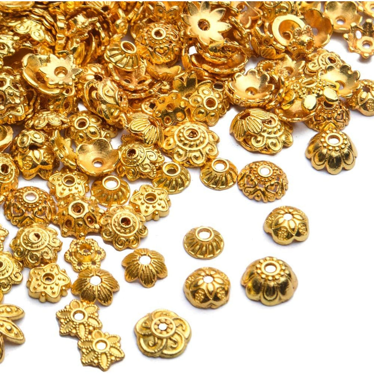 100g Mixed Metal Flower Caps Ends Tibetan Silver Spacer Loose Beads for Jewelry Making