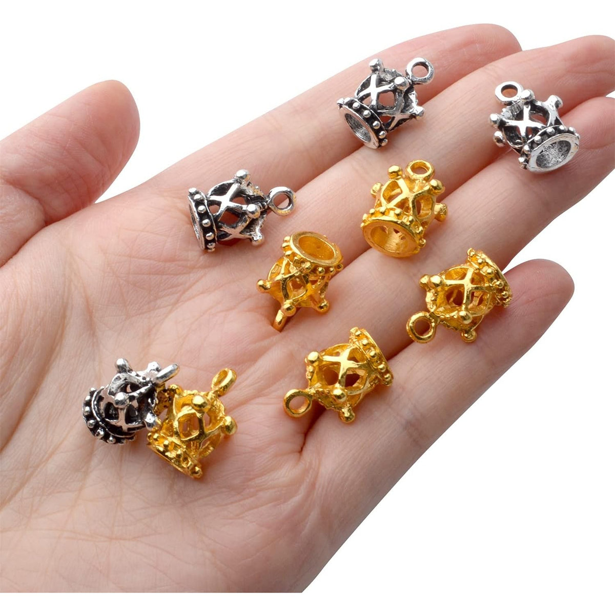 Crown Charms,50pcs King Crown Charm Pendants Alloy Crown Bead Charm Queen Crown Pendants Craft Supplies for Jewelry Making Necklace Bracelet DIY(3D)