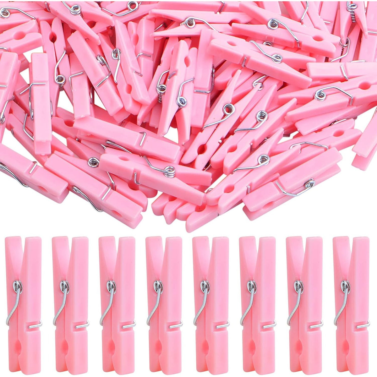 100 Piece Pink Plastic Photo Clips Small Laundry Clothespins Clips Decorative Craft Paper Clips for String Fairy Lights Picture Home Office Decor, 34 x 5 x 8.5 mm