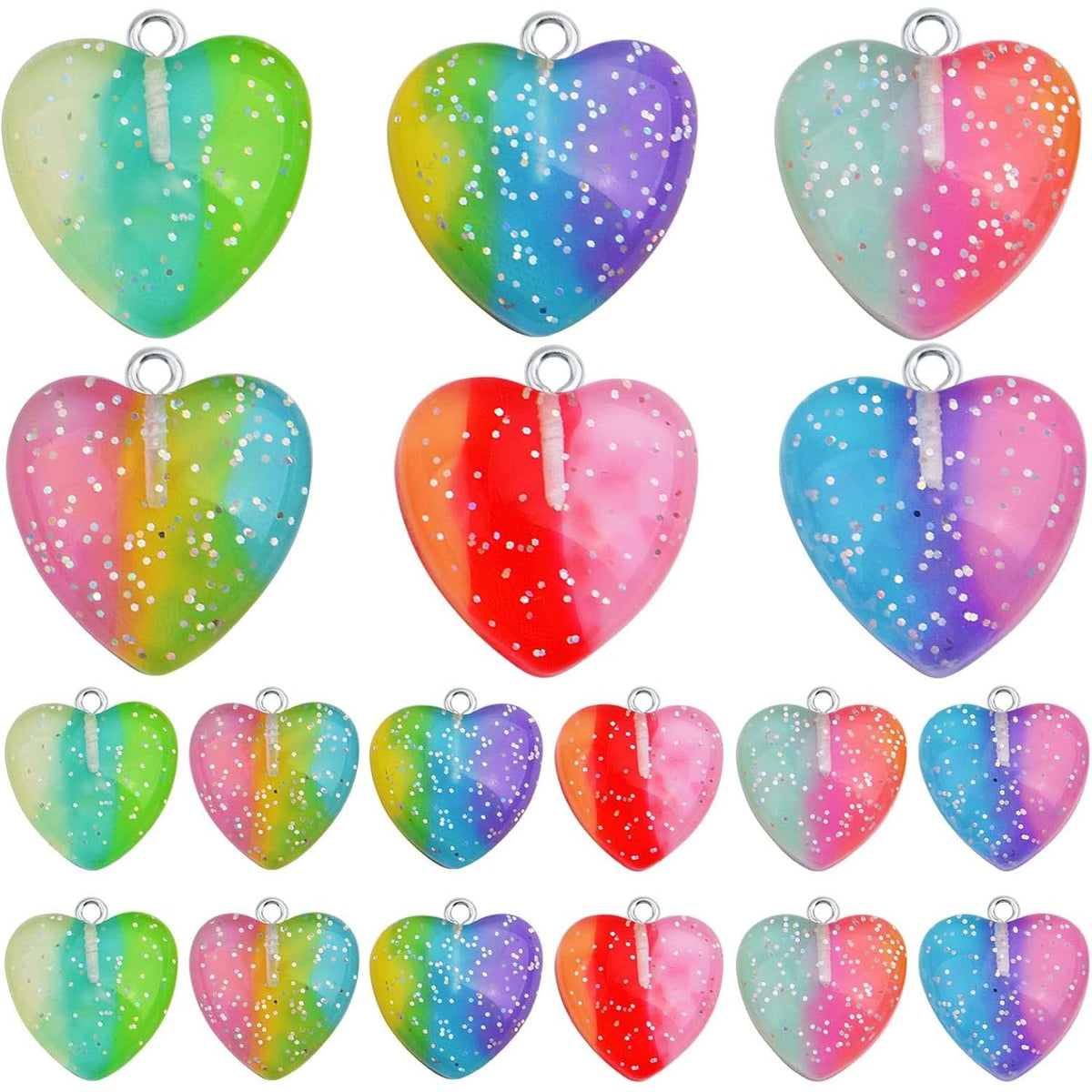 24pcs Resin Heart Shape Charms Cute Simulation Gradient Color Peach Heart Dangle Pendants for DIY Necklace Bracelet Jewelry Making Crafts Decoration, 6 Colors
