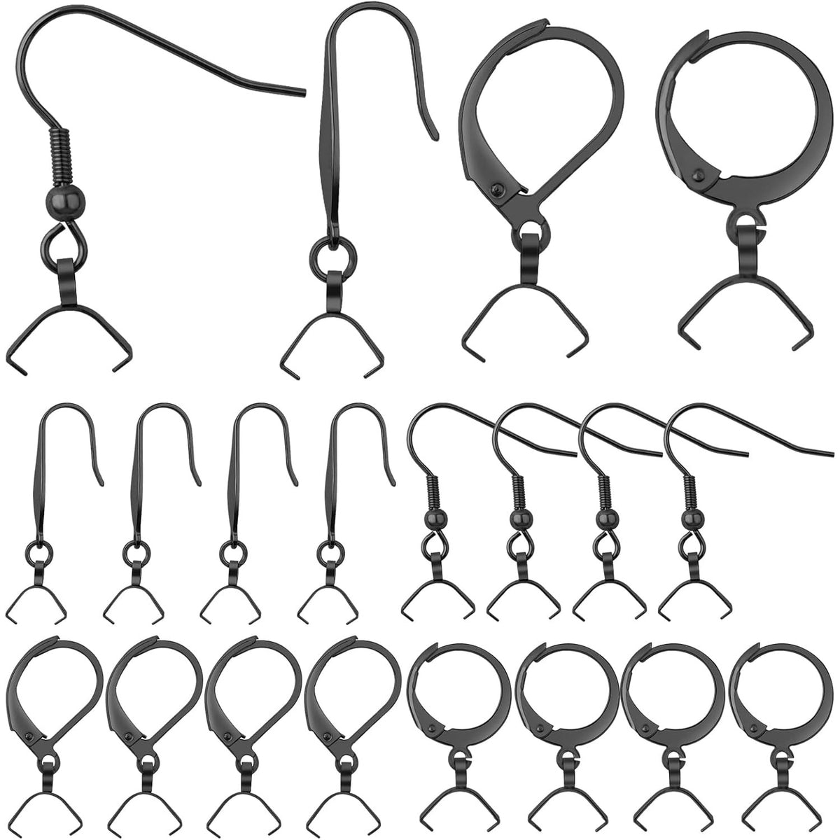 40pcs 4 Styles Stainless Steel French Earring Hooks Hypoallergenic Leverback Ear Wires Hooks with Pinch Bail Clasps Earring Findings for DIY Jewelry Making Supplies, Black