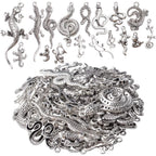 100g Craft Supplies Antique Silver Snake & Lizard Charms Alloy Mixed Style Animal Charms for Bracelet & Necklace Jewelry Making Accessories