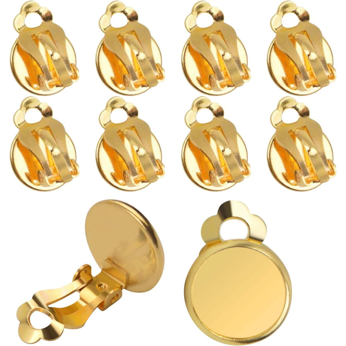 Clip-on Earring Converters, 20pcs (10 Pair) Flat Round Earring Trays 12mm Earring Cabochon Setting Converter for Non Pierced Ears Earring Making - Silver