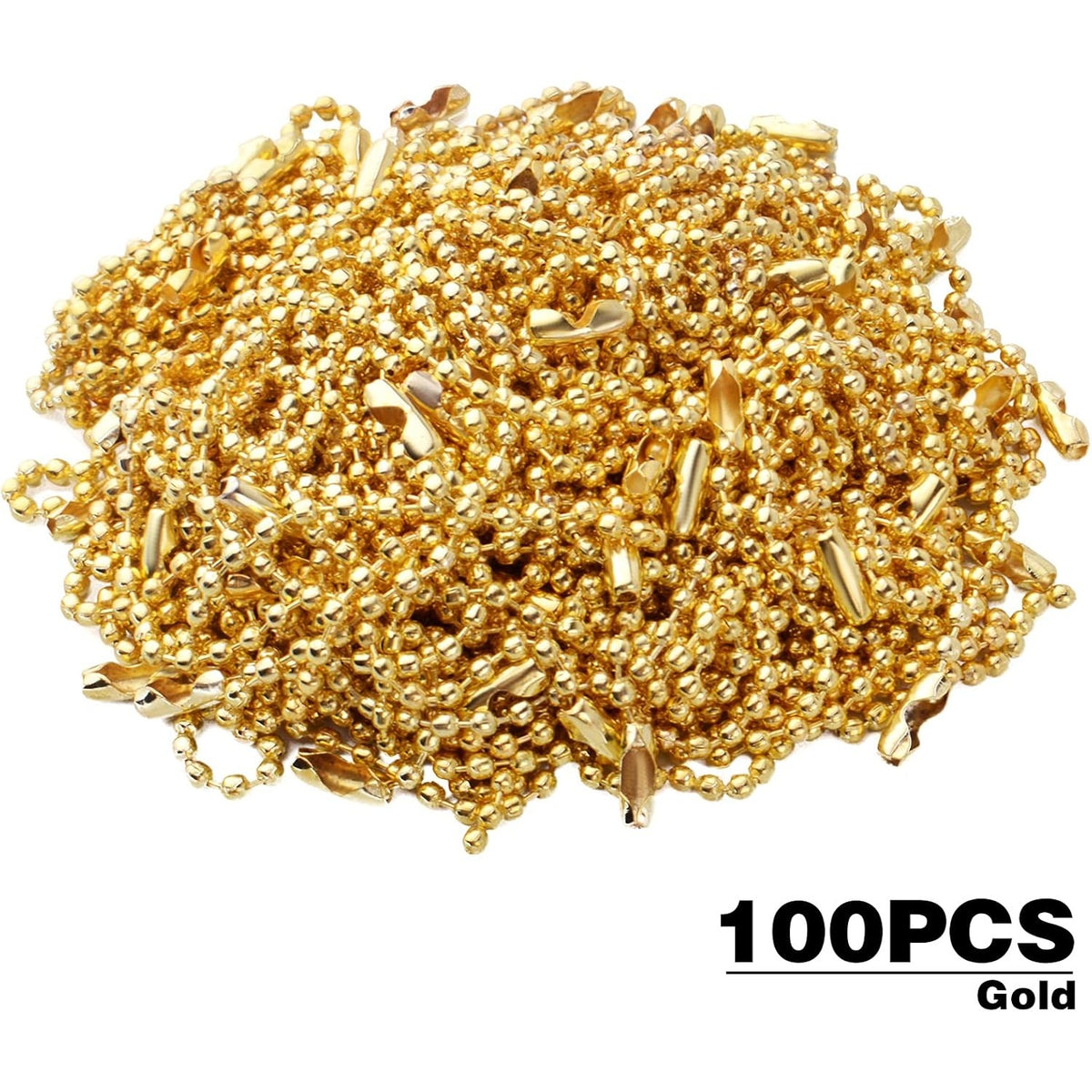 Ball Bead Chains, 100pcs 15cm Metal Long Bead Connector Clasp Ball Bead Chains Keychains Dog Tag Chains for Jewelry Finding Making Accessories, 2.4mm Diameter