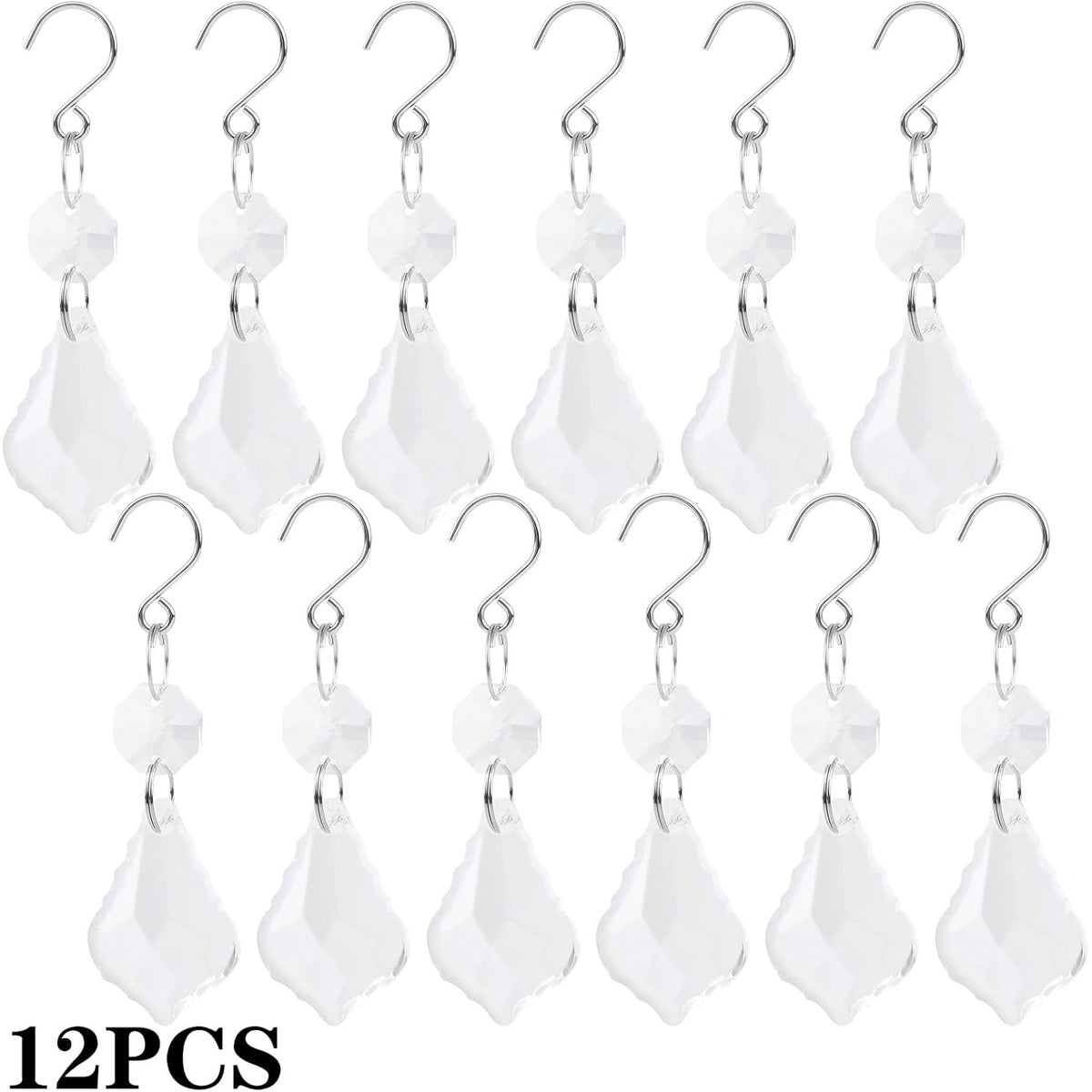 12 Pieces Clear Glass Crystal Chandelier Prisms Maple Leaf Hanging Crystals Pendant Parts Replacements with Hooks for Window Chandelier Wedding Christmas Tree Decoration