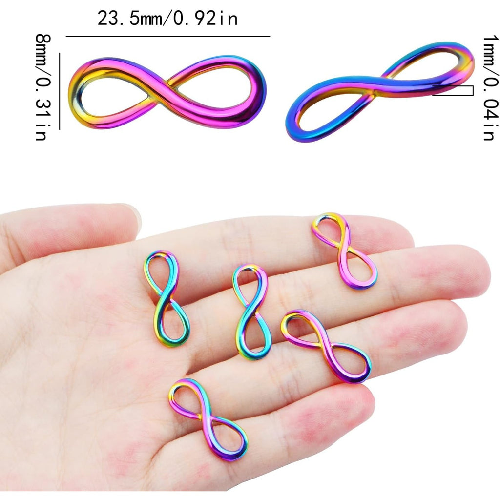 20 Pieces Rainbow Color One Direction Infinity Symbol Charms Alloy Number 8-Shaped Infinite Sign Pendants Links for DIY Bracelet Necklace Jewelry Making Findings