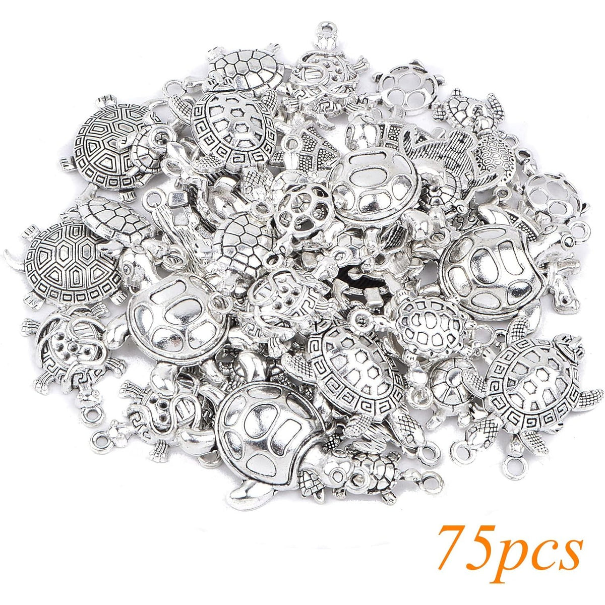 75pcs 15 Styles Tibetan Silver Mixed Turtle Shape Charms Vintage Alloy Sea Turtle Tortoise Dangle Pendants for DIY Necklace Bracelet Jewellery Making Supplies