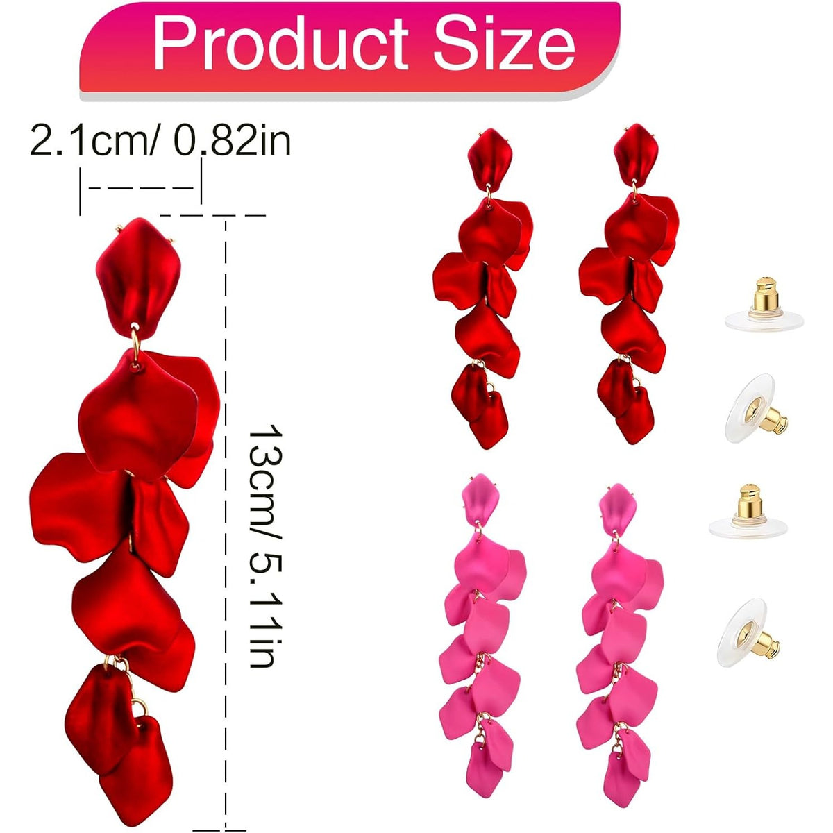 2 Pairs of Acrylic Long Rose Petal Dangle Earrings Flower Earring Studs Drop Statement Layered Floral Leaf Tassel Earrings for Women Beach Party Birthday