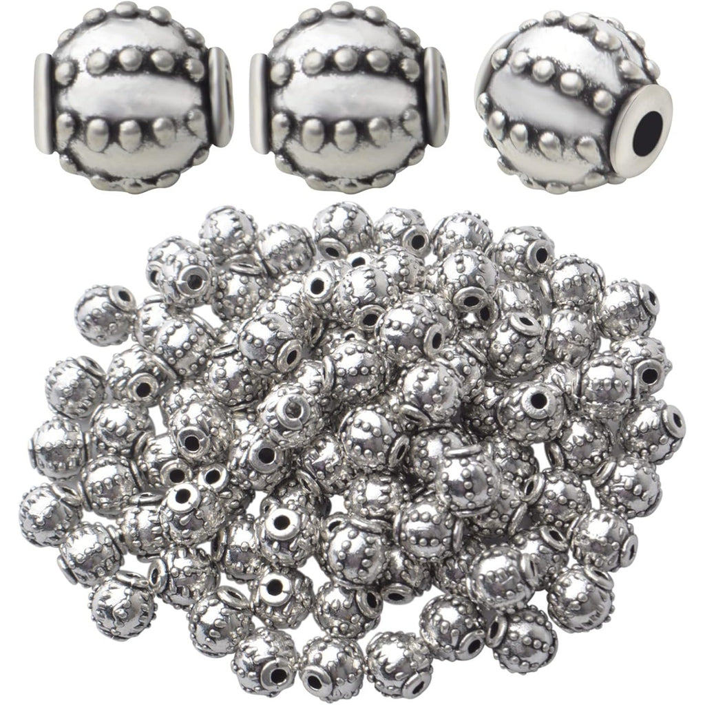Round Spacer Beads, 100pcs Antique Silver Alloy Tibetan Spacers Loose Beads Charm Beads for Necklace Bracelet DIY Jewelry Making
