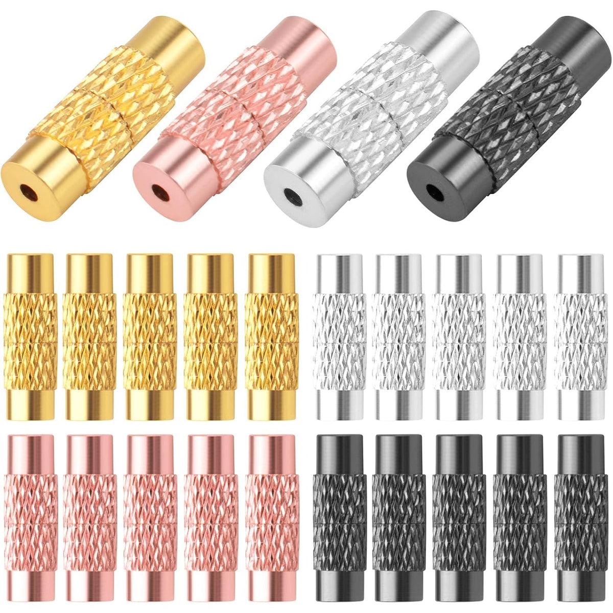 100pcs 4 Colors Brass Screw Twist Clasps Barrel Tube Fastener Cord End Caps Jewelry Clasps for DIY Bracelet Necklace Crafts Jewelry Making Decorative Accessories, 12 mm x 4.2 mm