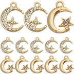 20pcs Golden Crescent Moon Star Charms Alloy Celestial Dangle Pendants with Shiny Rhinestone Craft Supplies for DIY Earring Bracelet Necklace Jewelry Making, 2 Styles
