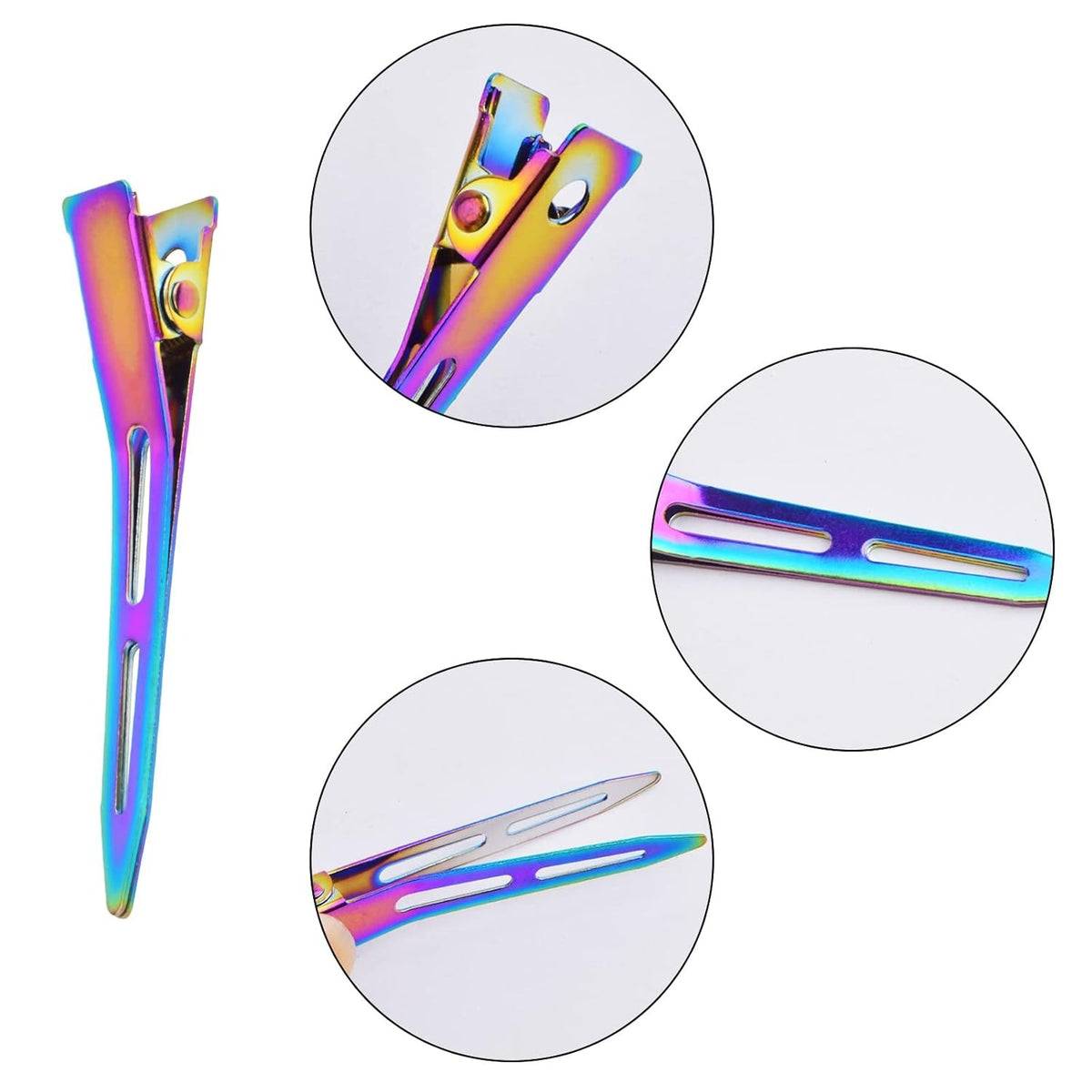 10pcs 5.6 cm/2.2 inches Metal Alligator Hair Clips Single Prong Curl Hairpins Dread Lock Section Hair Clips DIY Accessories for Hairdressing Salon Hair Extensions, Rainbow Color