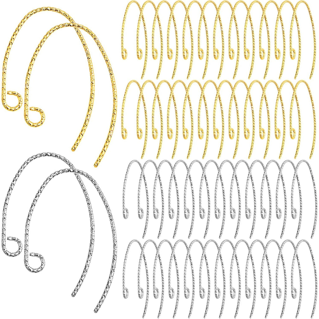 50pcs Brass Ear Wires Hooks Hypoallergenic Anti-slip Earring Hooks Earring Findings for DIY Jewelry Making Craft Supplies Decoration, Golden and Silver