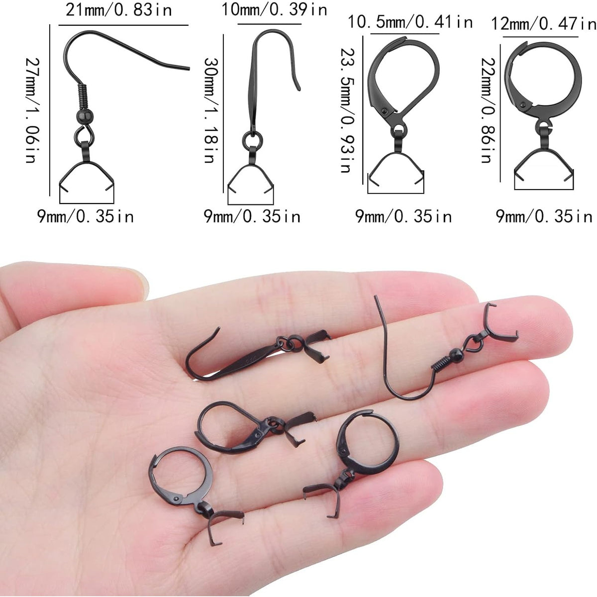 40pcs 4 Styles Stainless Steel French Earring Hooks Hypoallergenic Leverback Ear Wires Hooks with Pinch Bail Clasps Earring Findings for DIY Jewelry Making Supplies, Black