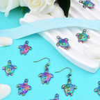 10pcs Stainless Steel Sea Turtle Charms Hypoallergenic Ocean Animal Turtle Tortoise Shape Dangle Pendants for DIY Necklace Bracelet Crafts Jewelry Making, Rainbow Color