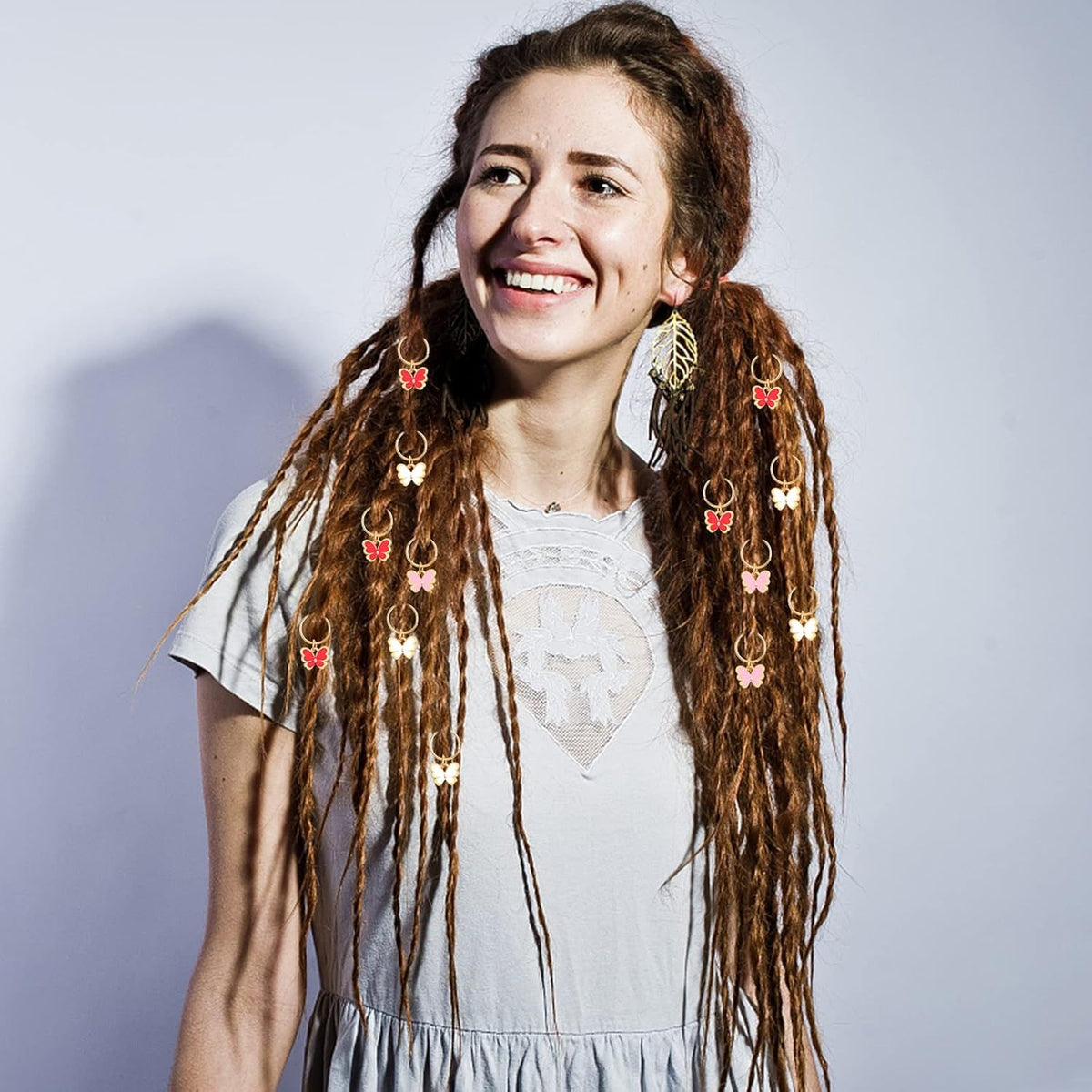 30pcs Enamel Butterfly Braid Hair Clips Cute Alloy Hair Cuffs Charm Rings Hair Clips Pendants Dreadlock Accessories for Women Girls Braiding Decoration, 5 Colors